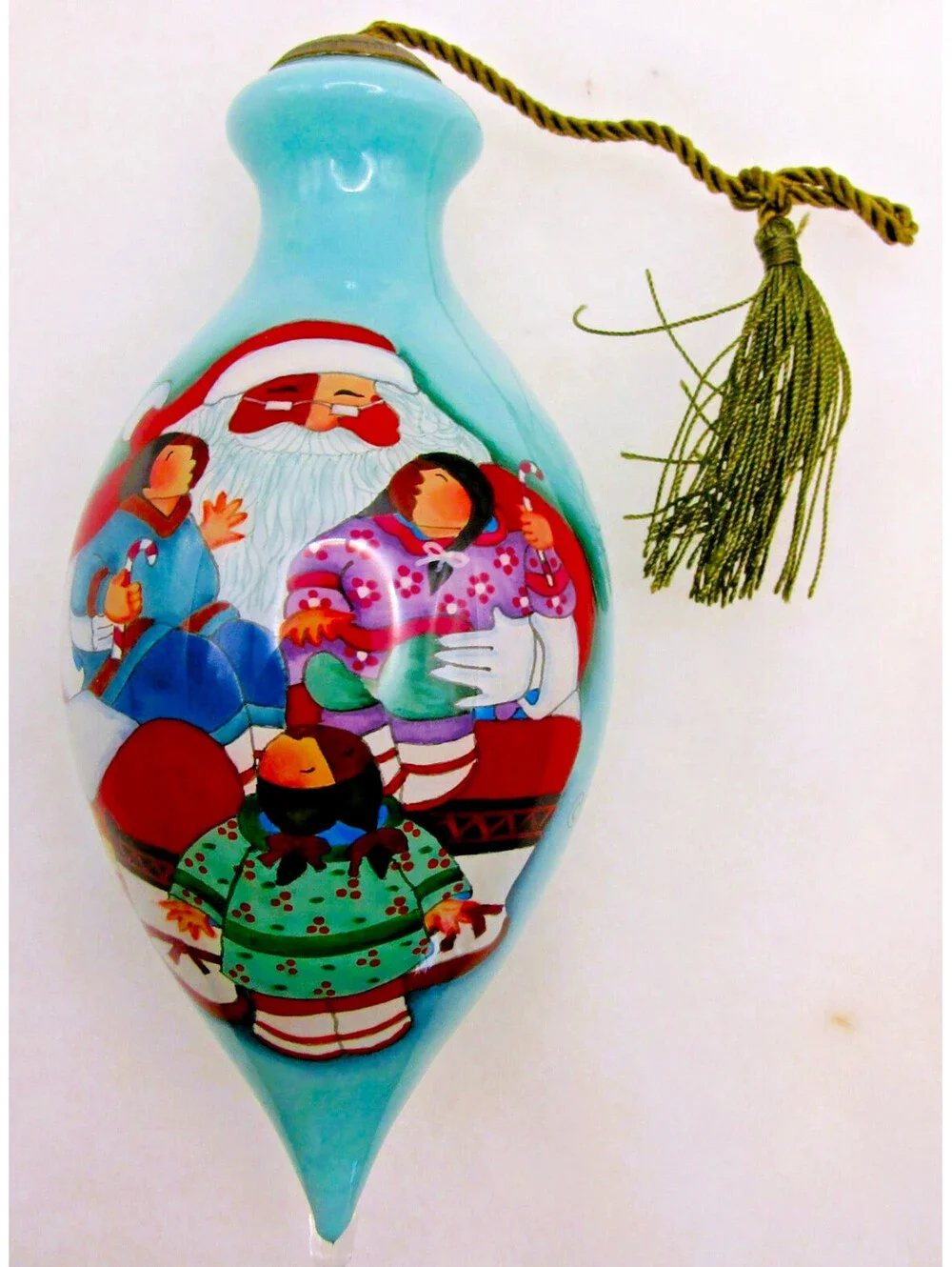 Ne'Qwa Art Glass Ornament Mukluk Claus Hand Painted by Barbara Lavallee